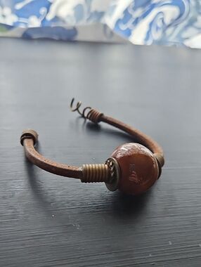 Handcrafted Brown Leather Bracelet with Brown Glass Bead - Unbranded